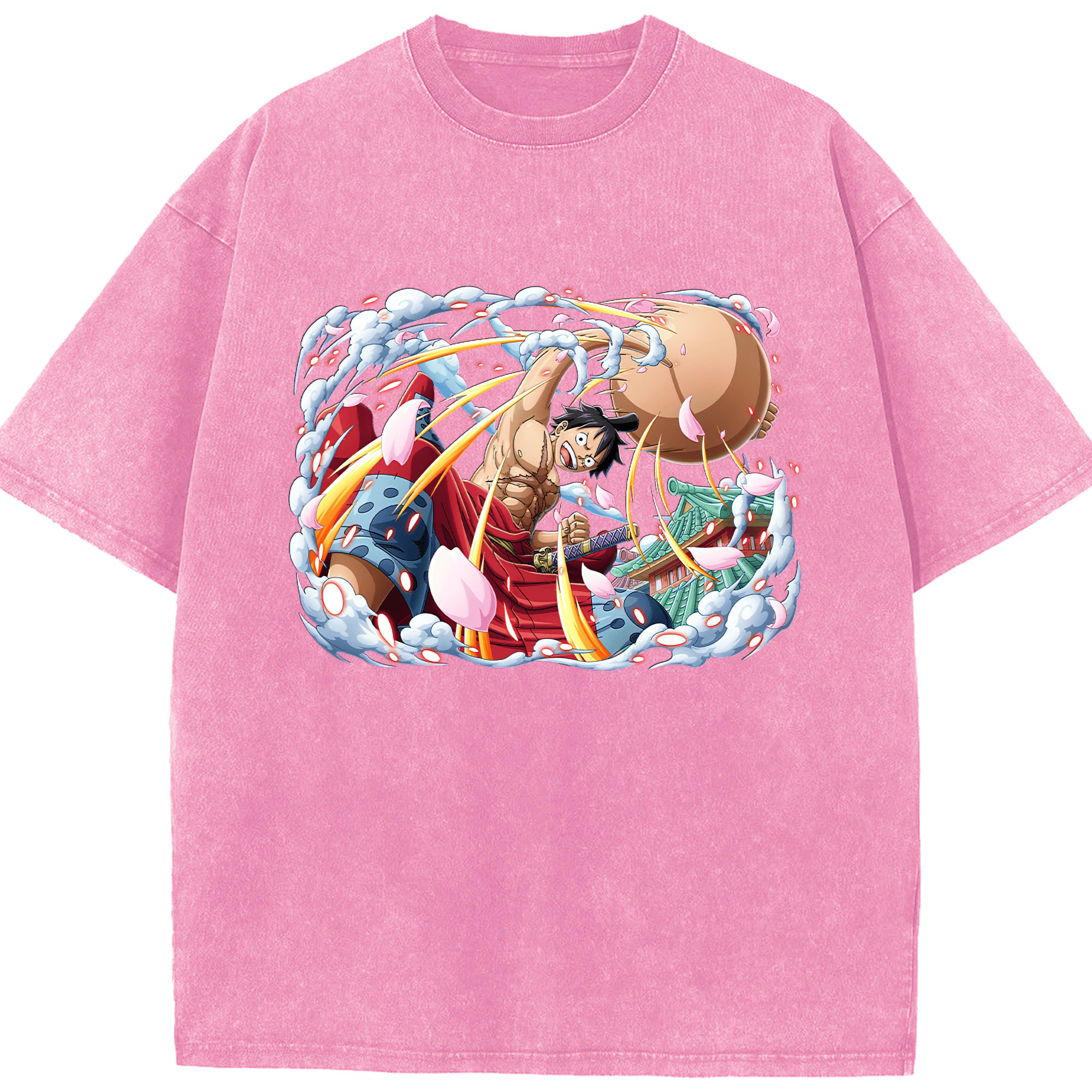 ワンピース モンキー・D・ルフィ ONE PIECE Monkey D. Luffy 綿100% ヴィンテージ風 半袖Tシャツ（フロントプリント）